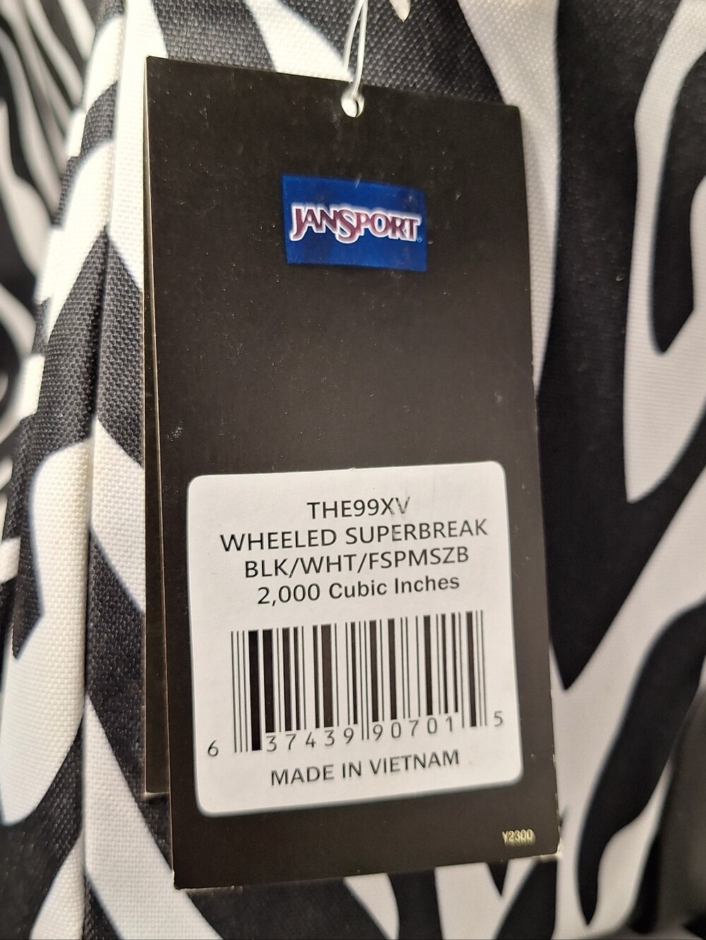 NWT Jansport Rolling Backpack, Black & White Zebra Stripes, NEW with Tags - Picture 13 of 15